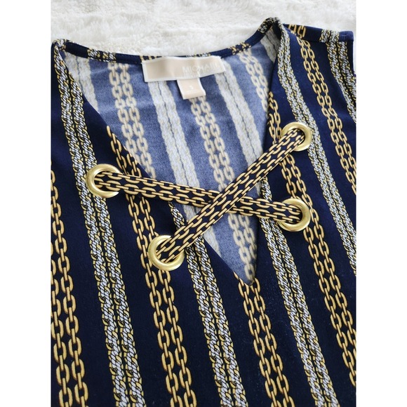 Michael Kors Sleeveless Chain Pattern Blouse Navy Blue Womens Small - Picture 4 of 9